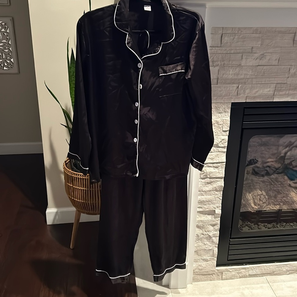 Black satin pajamas